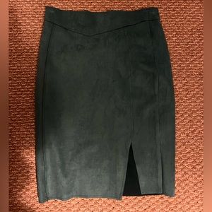 Teal suede knee length skirt
